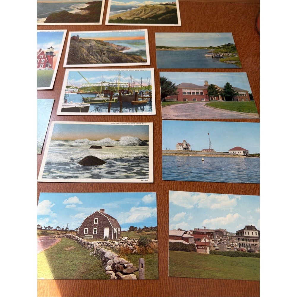 12 Vintage Post Cards Of Block Island Rhode Island: Coast, Buildings, Boats